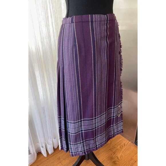 Vintage 80s wool pleated skirt, purple plaid, Al Jean Canada, NWT, size 2/4 (S) - Picture 7 of 9